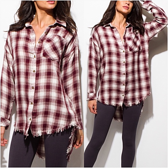 Boho Plaid Fringe Button Down Shirt SMLXL - Picture 5 of 8